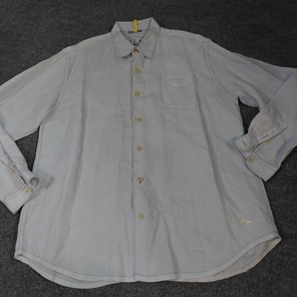 Tommy Bahama Mens Shirt XL Blue Sdos Long Sleeve Linen Blend - Picture 1 of 9